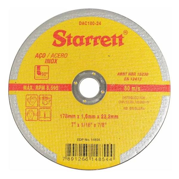 48 Peças Disco De Corte 7 Pol. Aço Inox Dac180 24 Starrett Cor Amarelo — foto do produto em fundo branco