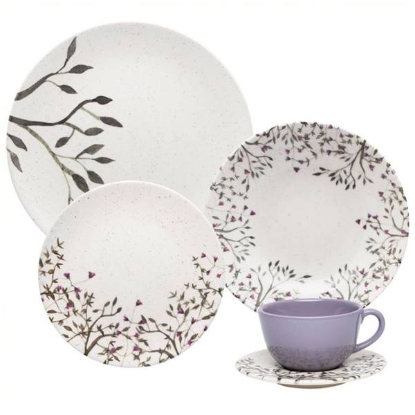 Aparelho de Jantar 20 Peças em Cerâmica com Estampa Unni Lilac Oxford — foto do produto em fundo branco