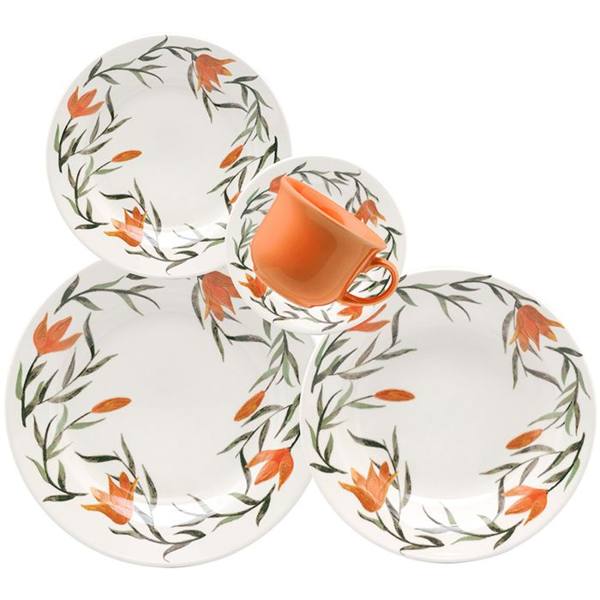 Aparelho de Jantar 30 Peças Cerâmica Donna Lírios Oxford — foto do produto em fundo branco