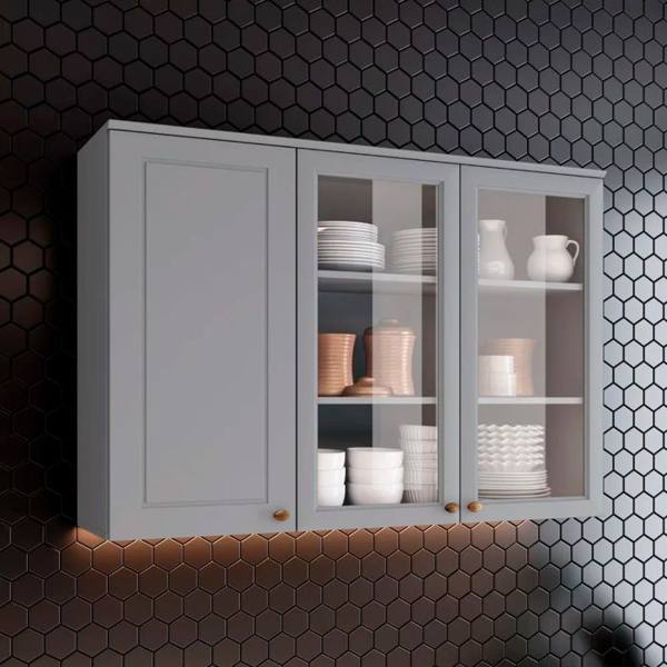 Armário Aéreo 3 Portas com Vidro Americana Henn — foto do produto em fundo branco