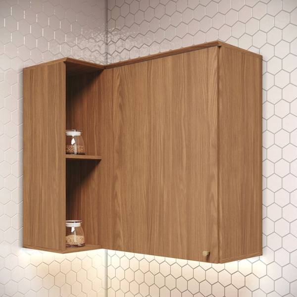 Armário Aéreo de Canto 1 Porta 2 Nichos MDP MDF Requinte Henn — foto do produto em fundo branco