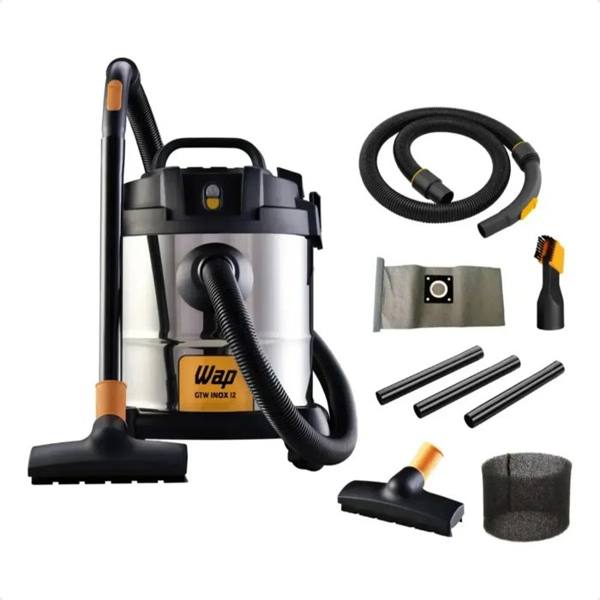 Aspirador Pó E Água Wap Gtw Inox 12 1400w 12l Bocal De Sopro Inox — foto do produto em fundo branco