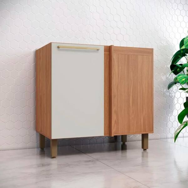 Balcão com Tampo 1 Porta 84 cm MDP Puxadores em Alumínio Requinte Henn — foto do produto em fundo branco