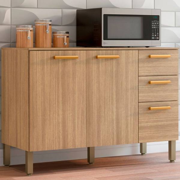 Balcão com Tampo 3 Portas 2 Gavetas 120cm em MDP Urbane Kit's Paraná — foto do produto em fundo branco