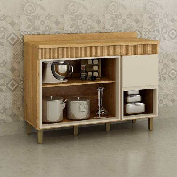 Balcão com Tampo 3 Portas 2 Prateleiras 120 cm Dakota Valdemóveis — foto do produto em fundo branco