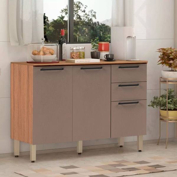 Balcão sem Tampo 2 Portas 3 Gavetas em MDP 120cm Caiena Telasul — foto do produto em fundo branco
