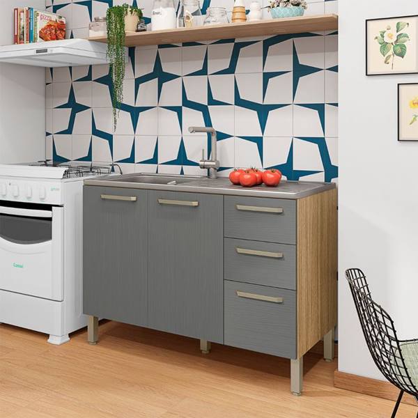 Balcão sem Tampo 3 Portas 2 Gavetas 120cm Versalhes Kit's Paraná — foto do produto em fundo branco