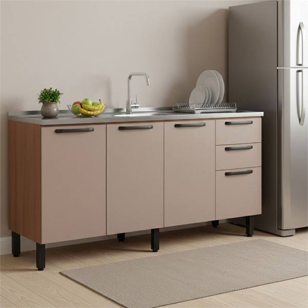 Balcão sem Tampo 4 Portas 2 Gavetas 160 cm Caiena Telasul — foto do produto em fundo branco