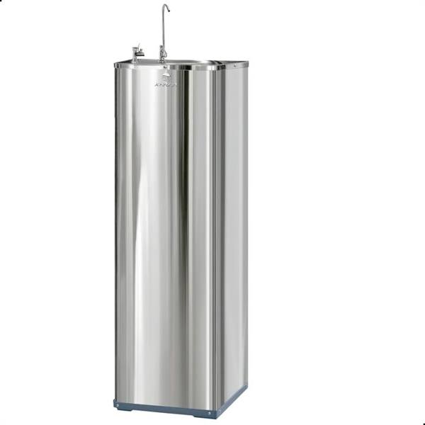 Bebedouro Purificador Refrigerado Pressão Inox Aço Inoxidável — foto do produto em fundo branco