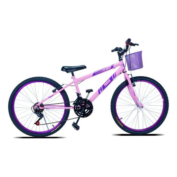 Bicicleta Aro 24 C/cestinha Forss Anny 18 Marchas Branco Cor Rosa — foto do produto em fundo branco