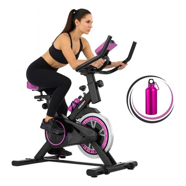 Bicicleta Ergométrica Bike Spinning Garrafa 6kg Sensação Inércia Com Medidor Cardíaco Fitness Preto e Rosa Sevenfit — foto do produto em fundo branco