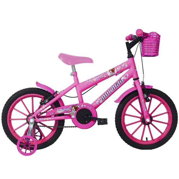 Bicicleta Infantil Aro 16 Mormaii Sweet Girl Freio V-Brake 1 Marcha Cestinha — foto do produto em fundo branco