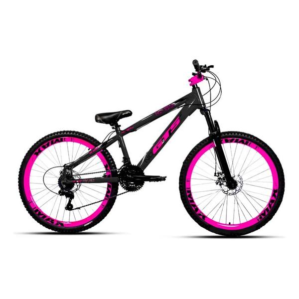 Bicicleta Mountain Bike Aro 26 GTS FEEL Freeride 21v Shimano Preto/Rosa — foto do produto em fundo branco