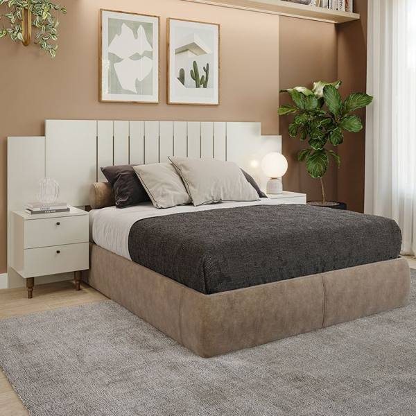Cabeceira Casal Extensível até 160cm MDF com Mesa de Cabeceira Gênova Panan — foto do produto em fundo branco