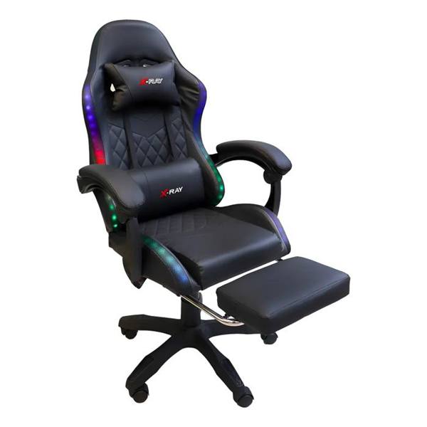 Cadeira Gamer X-ray Com Led Reclinável Ergonômica Cor Preta Material Do Estofamento Couro Sintético — foto do produto em fundo branco