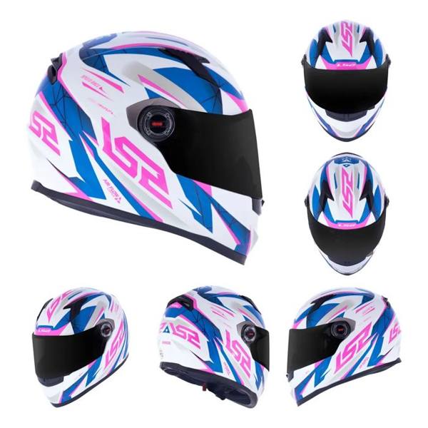 CAPACETE LS2 FF358 DRAZE BRANCO ROSA E AZUL — foto do produto em fundo branco