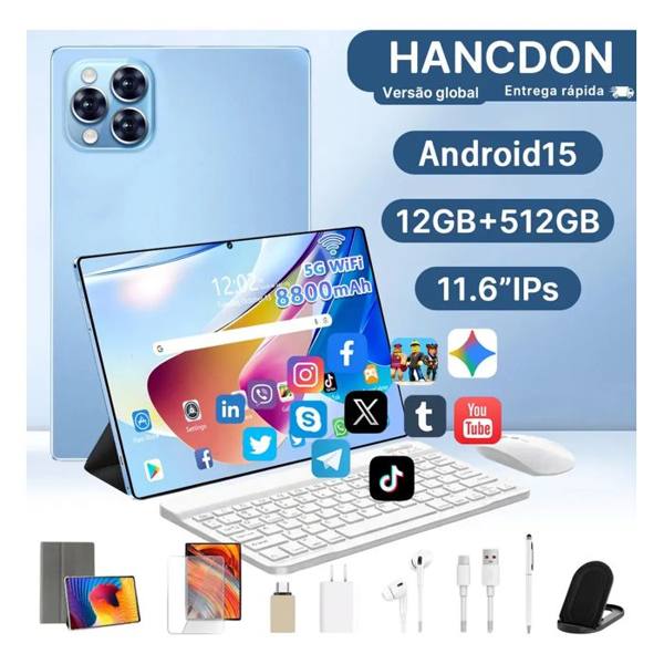 celular 15 Hancdon Tab Kit Completo Ram 12gb 512gb 11.6 — foto do produto em fundo branco