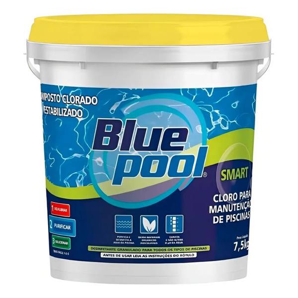 Cloro P/ Limpeza De Piscina 3x1 Smart Fluidra Blue pool 7.5kg — foto do produto em fundo branco