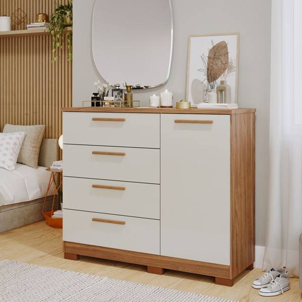 Cômoda 1 Porta 4 Gavetas MDF Malu Panan — foto do produto em fundo branco