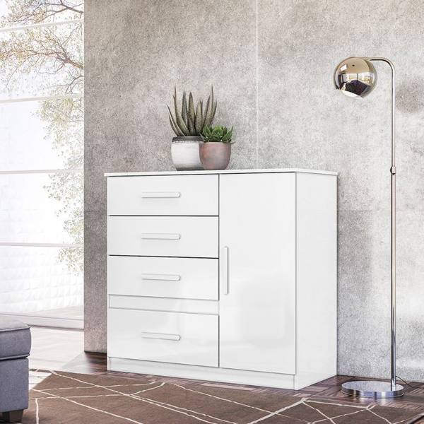 Cômoda 1 Porta Bater 4 Gavetas com Corrediças Metálicas Vênus Moval — foto do produto em fundo branco