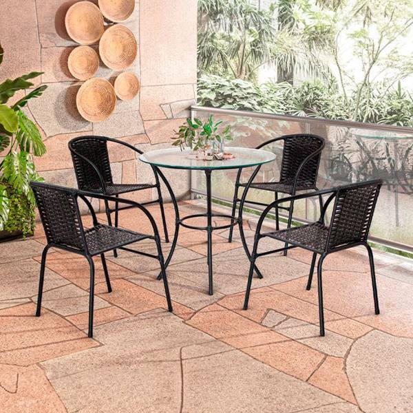 Conjunto de Mesa 4 Cadeiras Tampo de Vidro Happy Hour Cadeiras Fama