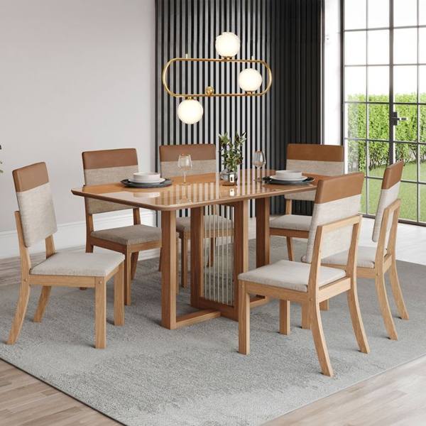 Conjunto de Mesa 6 cadeiras Assento Estofado Natalí Henn — foto do produto em fundo branco