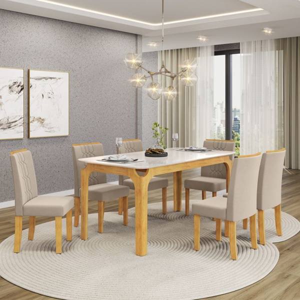 Conjunto de Mesa 6 Cadeiras Com Assento Estofado Marina DJ Móveis — foto do produto em fundo branco