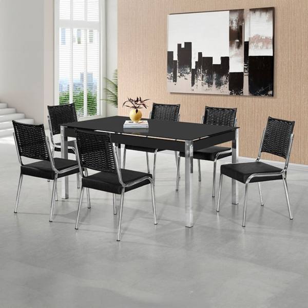 Conjunto de Mesa 6 Cadeiras Tampo de Vidro CR RT Aço Nobre — foto do produto em fundo branco