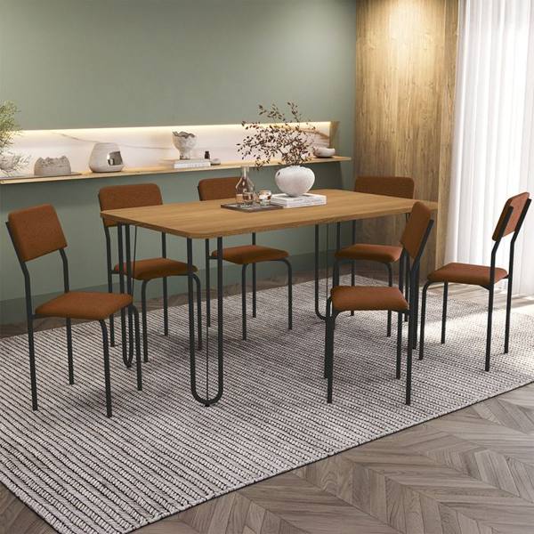 Conjunto de Mesa 6 Cadeiras Tampo em MDP Constanza Kappesberg — foto do produto em fundo branco