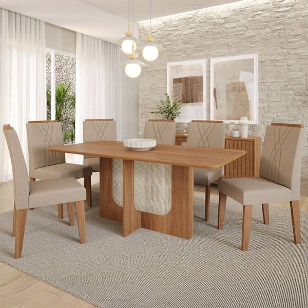 Conjunto de Mesa 6 Cadeiras Tampo MDF com Assento Estofado Louise Cimol — foto do produto em fundo branco