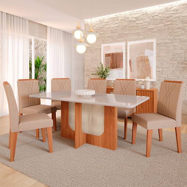 Conjunto de Mesa 6 Cadeiras Tampo MDF e Vidro Louise Cimol — foto do produto em fundo branco