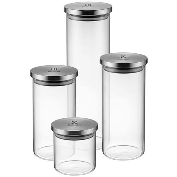 Conjunto de Potes Herméticos 4 Peças em Vidro com Tampa Inox Electrolux — foto do produto em fundo branco