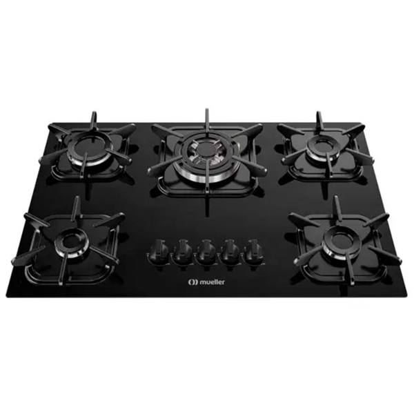 Cooktop a Gás Mueller 5 Bocas Superautomático Tripla Chama Mesa de Vidro — foto do produto em fundo branco