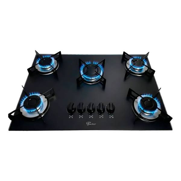 Cooktop Fischer 5 Bocas Vidro Acendimento Rápido Gás — foto do produto em fundo branco