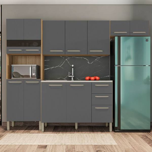Cozinha Modulada 4 Peças 12 Portas 2 Gavetas Versalhes Kit's Paraná — foto do produto em fundo branco