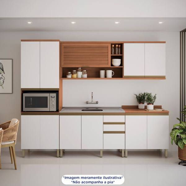 Cozinha Modulada 5 Peças 11 Portas 3 Gavetas Macadamia Telasul — foto do produto em fundo branco