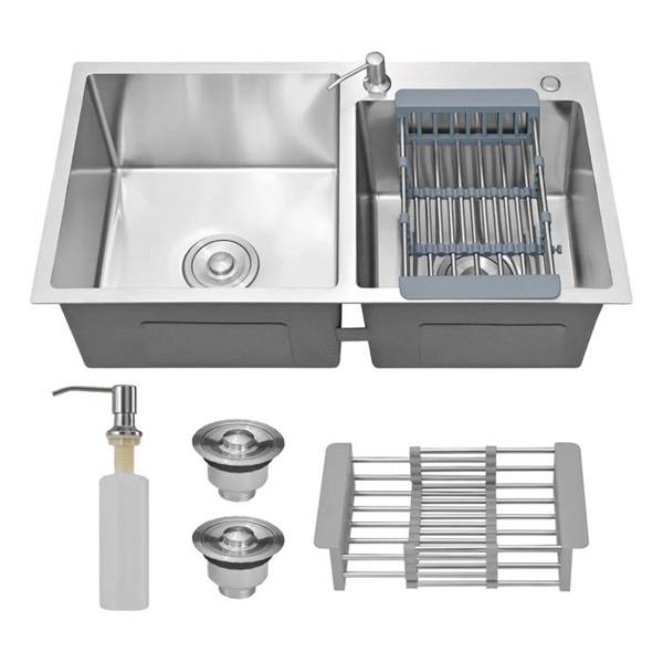 Cuba Cozinha Gourmet Pia Dupla Aço Inox 304 Quadrada Cor Prateado — foto do produto em fundo branco