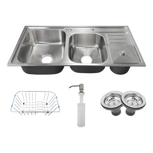 Cuba Pia Cozinha Gourmet Dupla Com Lixeira Inox 304 Tubrax Cor Cinza — foto do produto em fundo branco