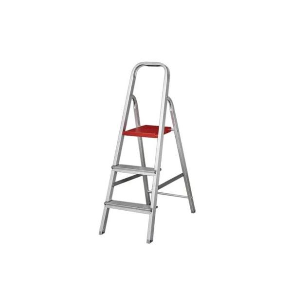 Escada Alumínio 3 Degraus 1,08m 120kg Prata e Vermelho Reisam — foto do produto em fundo branco