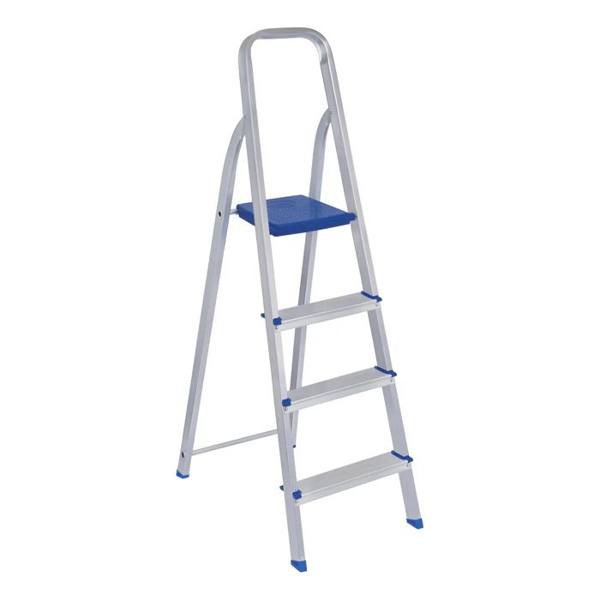 Escada Alumínio 4 Degraus Prateado/Azul — foto do produto em fundo branco