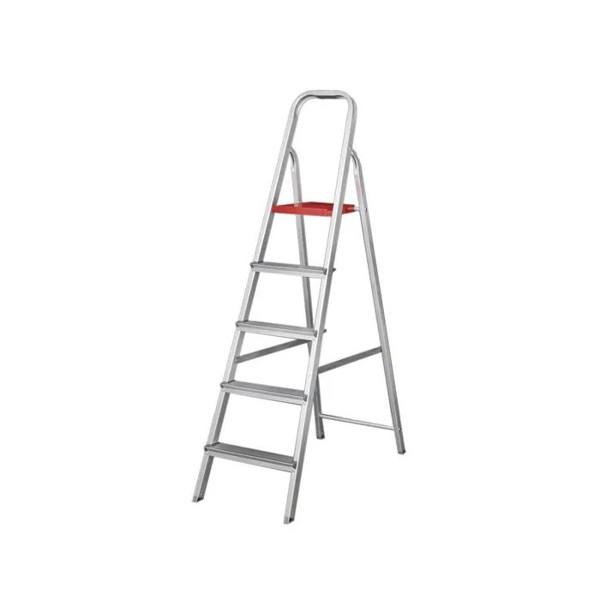 Escada Alumínio 5 Degraus 1,53m 120kg Prata e Vermelho Reisam