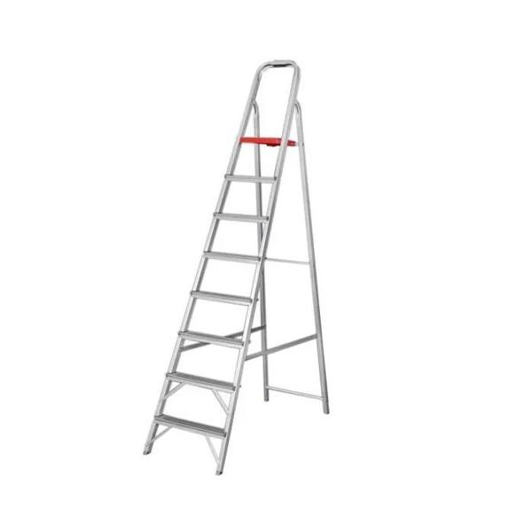 Escada Doméstica Aluminio 8 Degraus Natural 120 Kg Reisam — foto do produto em fundo branco