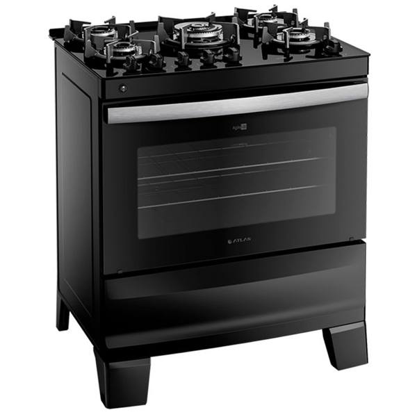 Fogão Atlas 5 Bocas Agile Glass Automático Mesa de Vidro Forno 86,5L — foto do produto em fundo branco