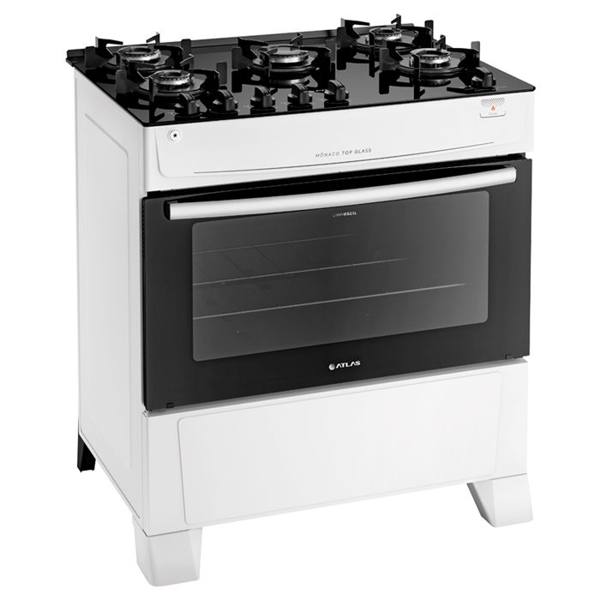 Fogão Atlas 5 Bocas Mônaco Top Glass Automático Mesa Vidro Forno 86,5L — foto do produto em fundo branco