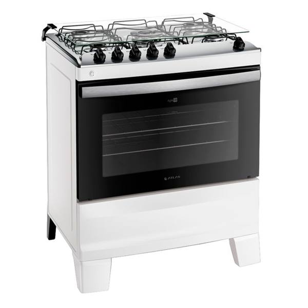 Fogão Atlas Agile Up 5 Bocas Automático Mesa de Inox Tripla Chama Forno 86,5L — foto do produto em fundo branco