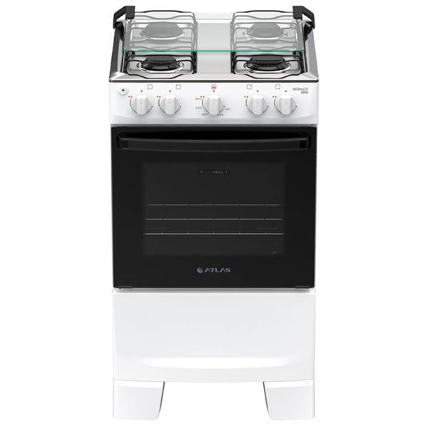 Fogão Atlas Mônaco Plus 4 Bocas Automático Mesa de Inox Forno — foto do produto em fundo branco