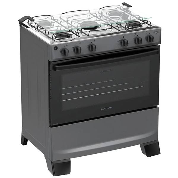 Fogão Atlas Mônaco Plus 5 Bocas Automático Mesa de Inox Forno — foto do produto em fundo branco