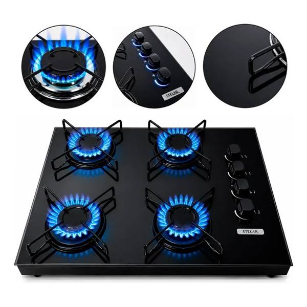 Fogão Cooktop De Mesa Portátil A Gás 4 Bocas Euro Stelar — foto do produto em fundo branco