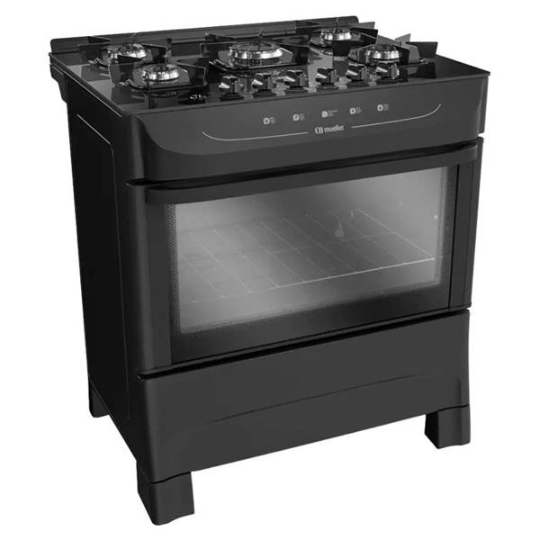 Fogão Mueller MFV5BB 5 Bocas Automático Mesa de Vidro Temperado com Ultra Chama — foto do produto em fundo branco