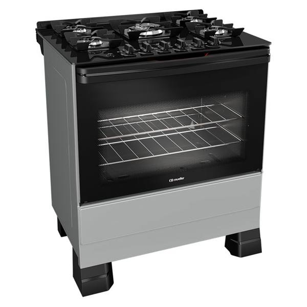 Fogão Mueller MFV5BF 5 Bocas Automático Mesa de Vidro Forno Total Clean — foto do produto em fundo branco